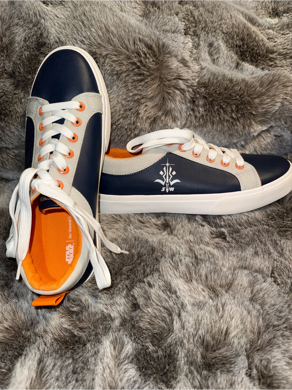 Her Universe White Sneakers with Bright Orange Lining
